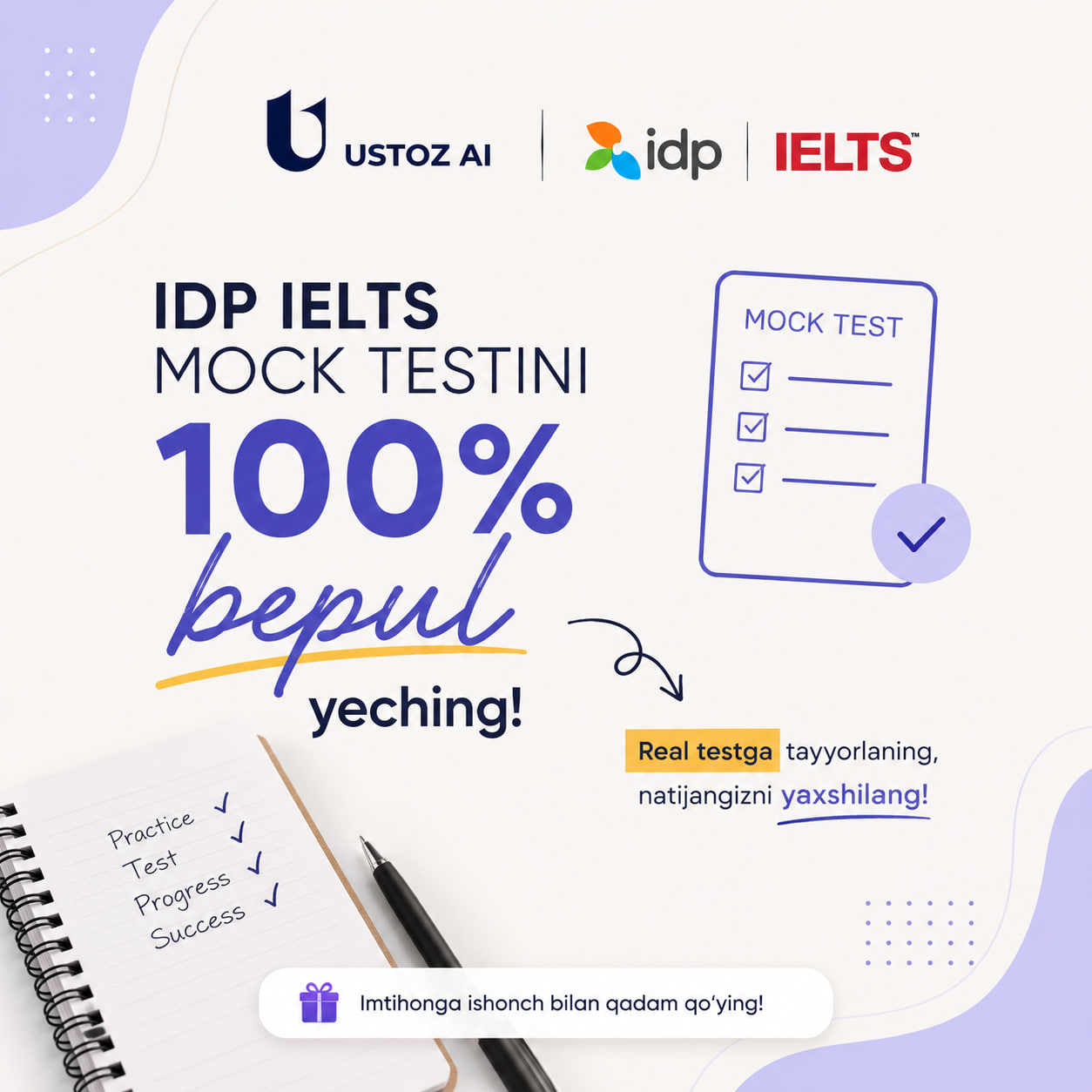 🎓 IDP IELTS — 100% bepul Offline Mock Imtihon